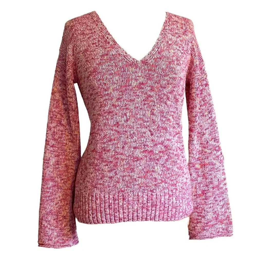 J Crew Flared Sleeve Marled Knit Swing Sweater Womens Sz XS Primrose Pink Vneck